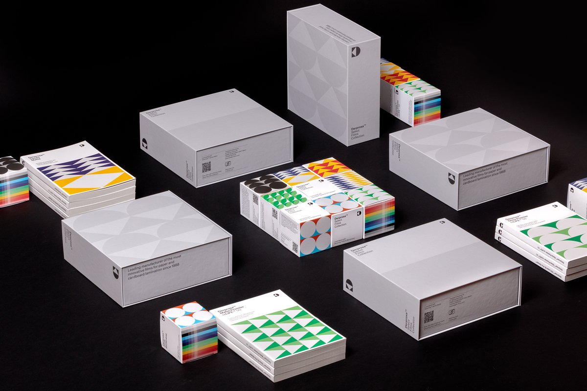 PENTAWARDS's tweet photo. With a visual identity designed by Plácida, the Derprosa Select Films Collection holds 9 boxes that have been laminated with a different film to showcase the choices &amp; benefits their lamination can offer #pentawards #packagingmaterials #derprosa https://t.co/uogX9bVbc2