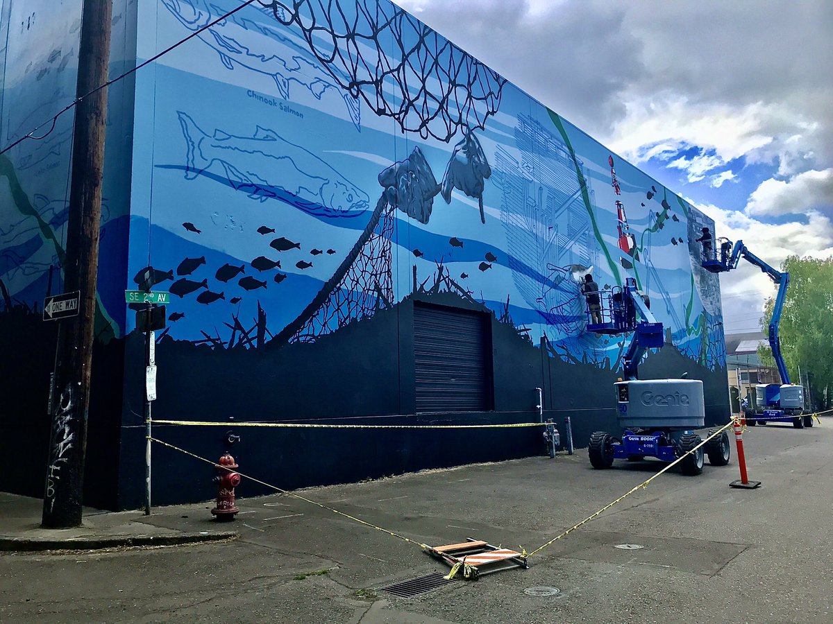 MURAL ALERT:  we got an art work in progress near SE Water Ave!  A few new murals have gone up in this area lately, including this.  They’re so beautiful, and the talent behind them is amazing.  I’ll get some better pics when it’s done 👍 #LiveOnK2 #portlandstreetart #mural