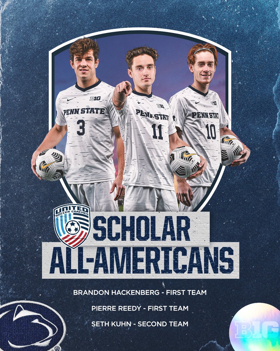 PennStateMSOC's tweet photo. 𝙎𝙘𝙝𝙤𝙡𝙖𝙧 𝘼𝙡𝙡-𝘼𝙢𝙚𝙧𝙞𝙘𝙖

Getting it done on the pitch and in the classroom. Congratulations, @bhackenberg03, @PierreReedy and @Seth_Kuhn2000, for being named to United Soccer Coaches Scholar All-America Team!

🔗: https://t.co/jdSJ4qyN1w

#WeAre https://t.co/6Pl8aG8Bg8