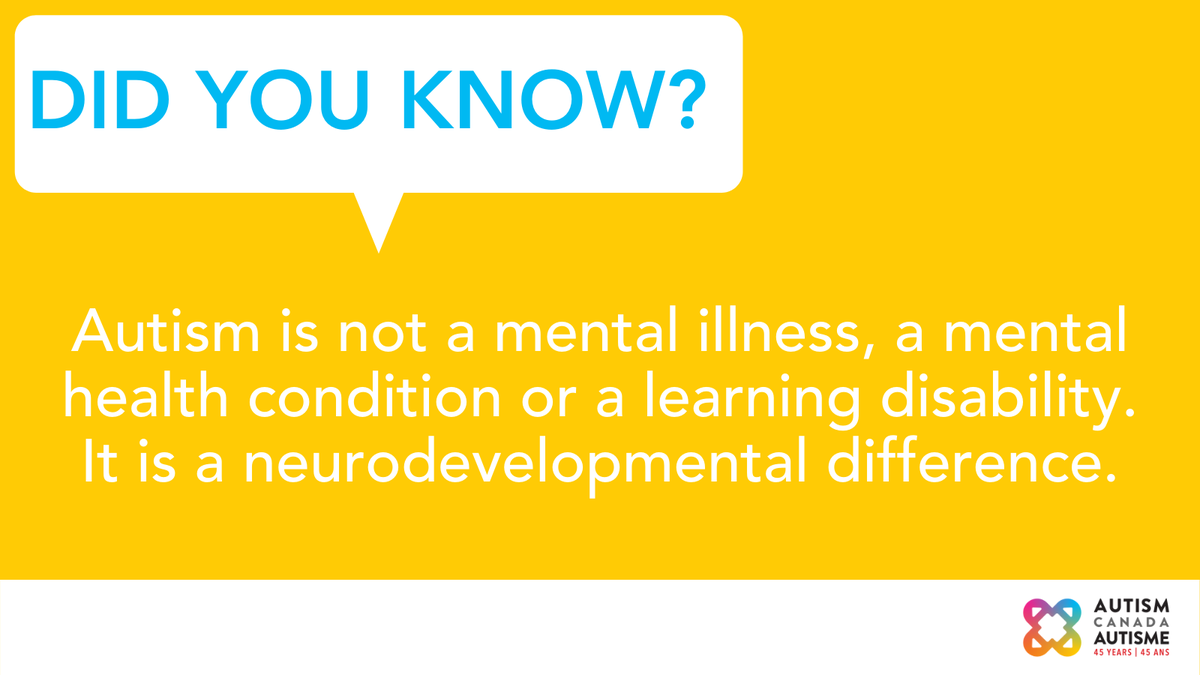 DID YOU KNOW?

Autism is not a disease or mental health issue. It's a difference in the brain a person is born with &amp; it stays with them for life. 

The goal in supporting people on the spectrum should be to treat accompanying issues &amp; to increase quality of life &amp; happiness.