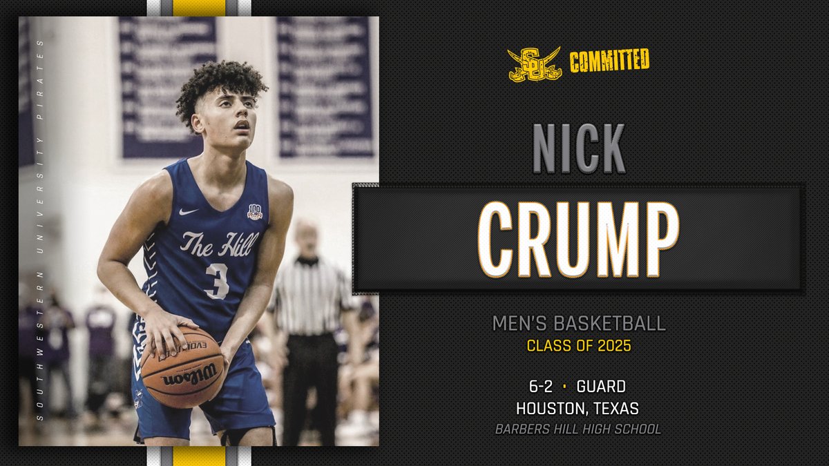 SUPiratesMBB's tweet photo. The work week is winding down but your introduction to the Pirate Basketball Class of 2025 continues. Meet Nick Crump!

Nick is a guard from Barbers Hill HS in Mont Belvieu, TX. We're pumped to welcome Nick to the Pirate family! #GoPirates https://t.co/Rjbhw4wrgJ