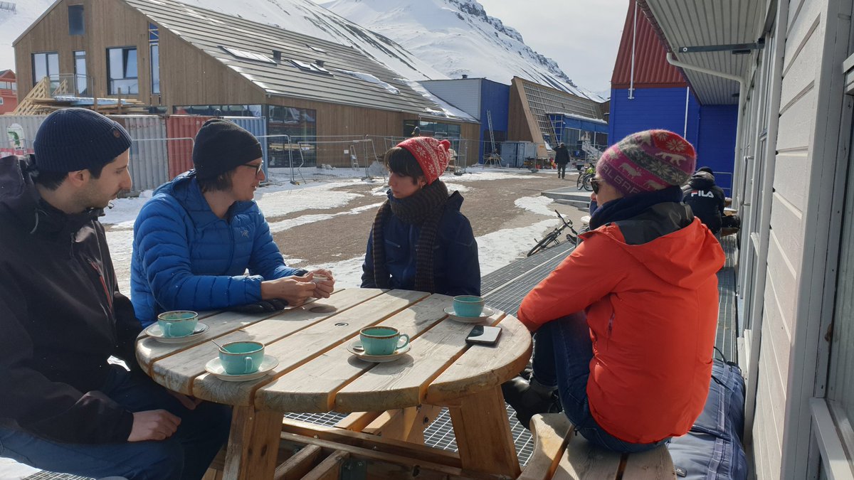 Team AKMA is super excited for our upcoming #arctic #expedition ! And we are lucky to be able to sit outside and enjoy our pre-cruise coffee in Longyearbyen today