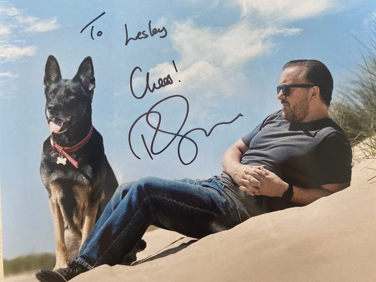 lestroy's tweet photo. Got This lovely pic from #afterlife Featuring one Good boy and a very Good girl !❤️🐾 Thank you @rickygervais for working so hard to raise money for all animals & Dan @Clark1995Clark for doing this and helping the wonderful @AllDogsMatter ❤️🐾 #myfavepicture https://t.co/G2AN8RniBo