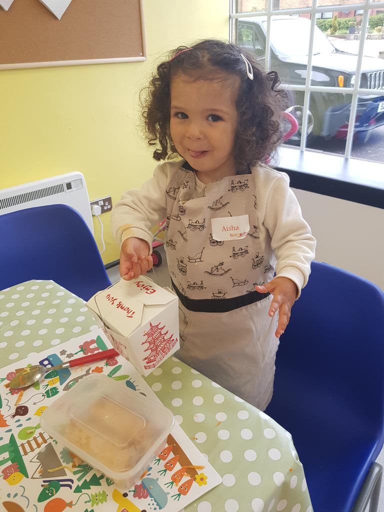 JHannahkhan's tweet photo. @mccreadyfamily Aisha enjoyed her first cooking lesson with Totnosh. Chicken Noodle salad and spring rolls. https://t.co/QPzQKMK4YA