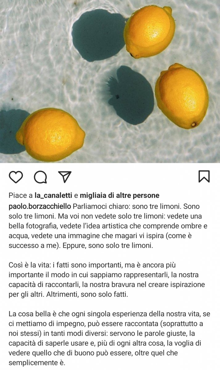 NMVaccari's tweet photo. Tre limoni o una bella foto che restituisce emozioni? Uno sport o un'arte che mi fa crescere? Un corso o una opportunità di condividere esperienze e creare nuove relazioni? Un lavoro o qualcosa che ci fa sentire vivi? https://t.co/JsyTVJohuV