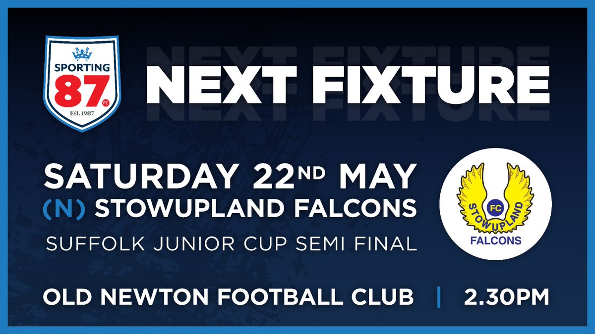 🔵⚪️SEMI FINAL ⚪️🔵

Tomorrow we face <a href="/StowFalcons/">Stowupland Falcons</a> in the Semi Final of the <a href="/SuffolkFA/">Suffolk Football Association</a> Junior Cup. 

Come along and support your club!