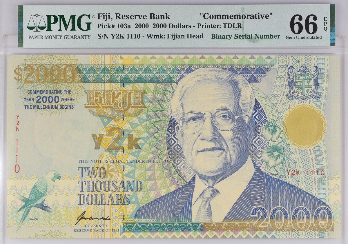 PMGnotes's tweet photo. Note of the Day: This Fiji commemorative note has a binary serial number: all ones and zeroes. Learn more about fancy serial numbers on currency: https://t.co/Xy5hzGIbZm #numismatics #papermoney #notecollecting #notecollection #notecollector #fiji #serialnumber #binarynumber https://t.co/OsC4pOr1PI