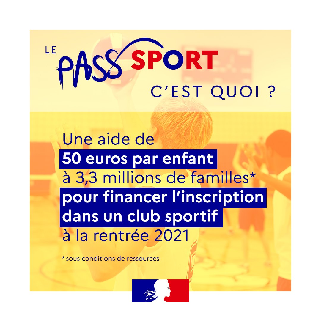 Sports_gouv's tweet photo. D’un montant de 50 euros, le dispositif Pass'Sport est destiné à aider les jeunes de 6 à 18 ans, et les personnes en situation de handicap, à pratiquer une activité #sportive 📲 https://t.co/fajoasilWl https://t.co/UdM1OsgQ0u