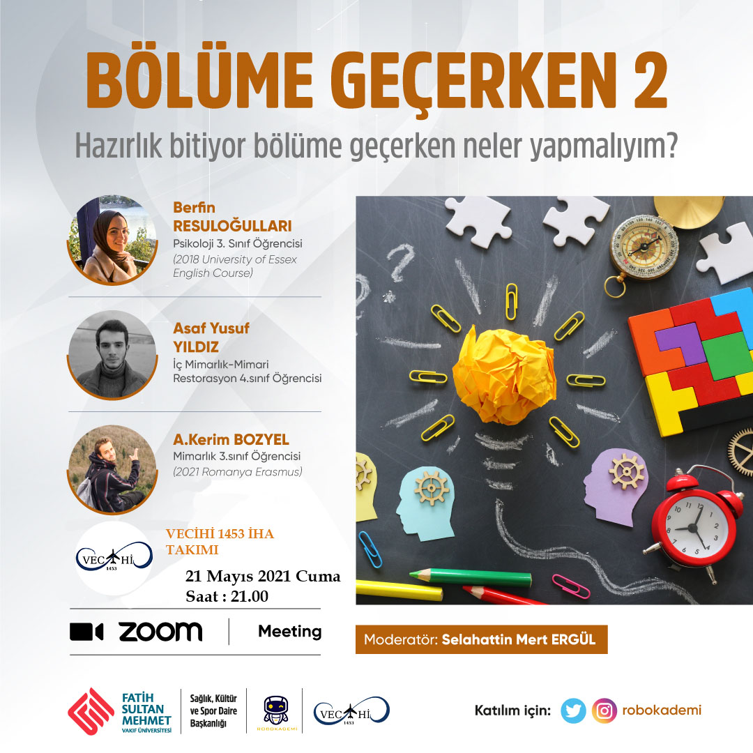Robokademi Kulübü olarak hazırlık okuyan arkadaşlar için hazırladığımız "Bölüme Geçerken Neler Yapmalıyım 2 ?" programı ile karşınızdayız.
<a href="/fsmvu/">Fatih Sultan Mehmet Vakıf Üniversitesi</a> <a href="/Fsmvusks/">FSMVÜ SKS</a>