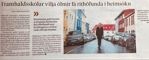 IceLitCenter's tweet photo. Höfundaheimsóknirnar í framhaldsskóla hafa slegið í gegn, eins og segir í Fréttablaðinu í dag! Miðstöð íslenskra bókmennta stendur nú fyrir þeim annað árið í röð. https://t.co/tbBZhvg8KB