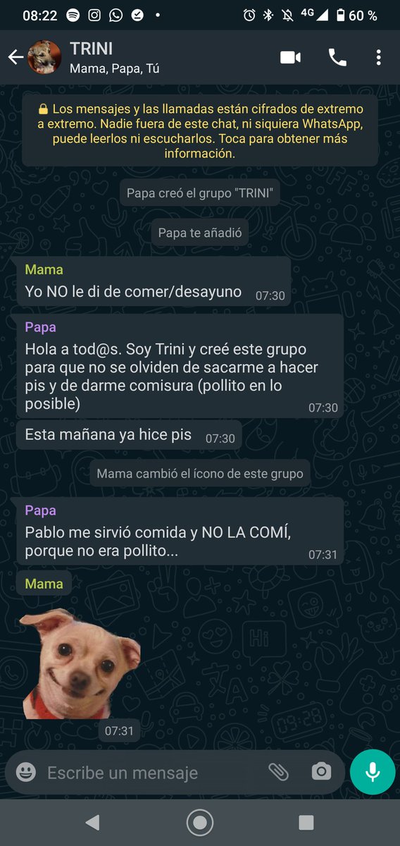 GuidoPaparella's tweet photo. Mi viejo ARMÓ UN GRUPO para avisar cuando le damos de comer a la perra o la sacamos a pasear https://t.co/I8xc6SD4I2