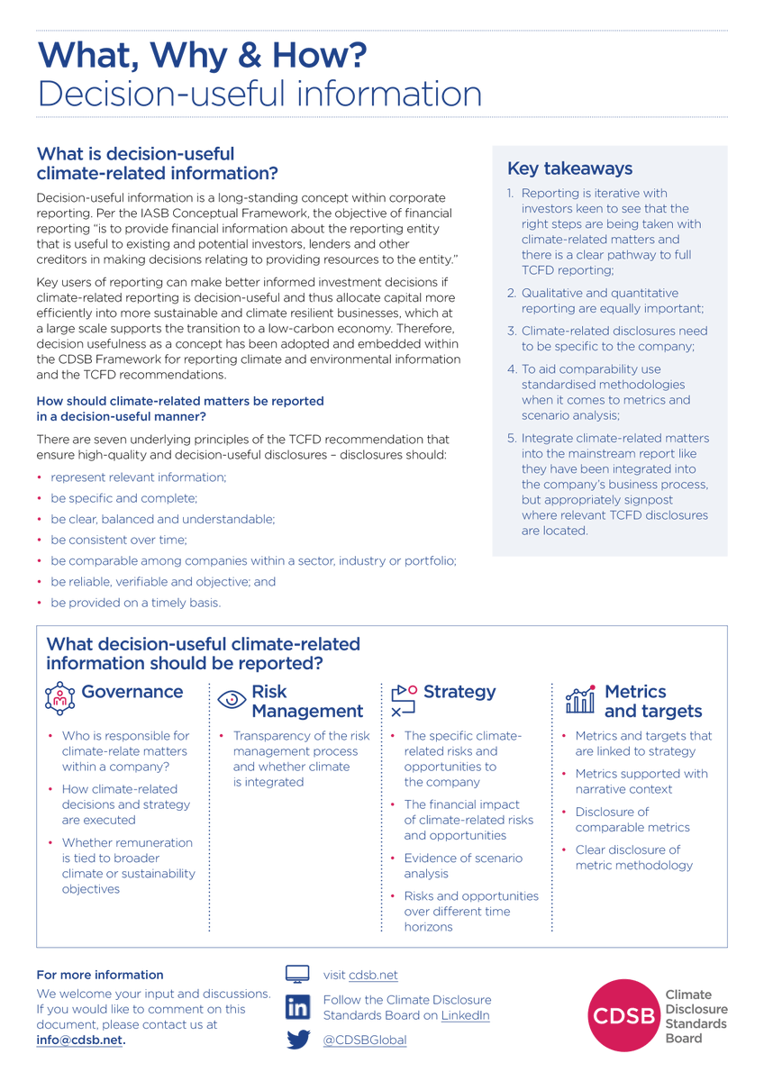 CDSBglobal's tweet photo. What climate-related information is decision-useful for investors? Have a look at the key takeaways and download the full report here: https://t.co/9x5UmkVZ1b #TCFDAction https://t.co/1nwgAQ9GJC