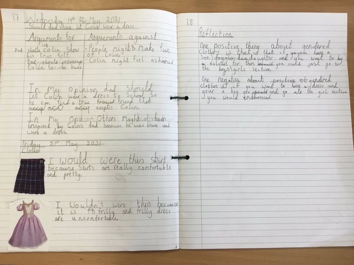 MissMAbraham's tweet photo. ‘Should dad have let Colin wear a dress?’ ‘Should shops have gendered clothes sections?’ Our presentation may not always be perfect, but Apple are making the world a more accepting and inclusive place. 💜 #EqualityIsCentral #DiversityIsCentral #OracyIsCentral #WritingIsCentral https://t.co/tOuufQzAmt
