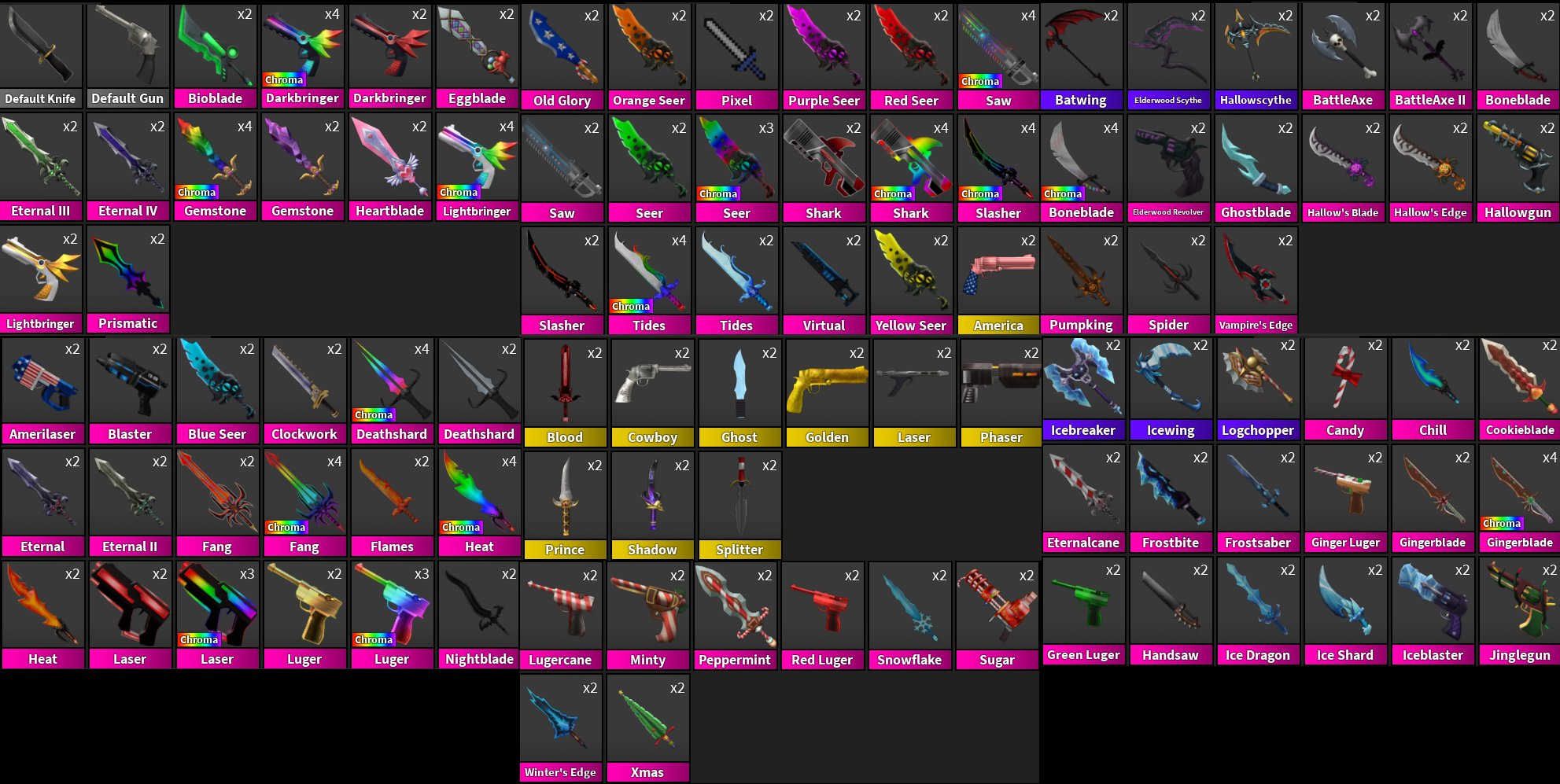 Selling all mm2 godly,chromas,ancient and vintage(read description)