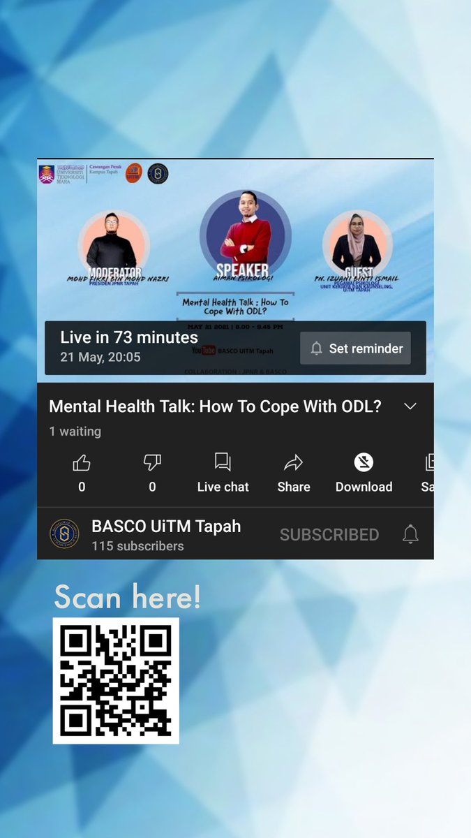 nrtapah's tweet photo. [Mental Health Talk : How to cope with ODL?] 

Bersama speaker, Aiman Psikologi merungkai masalah yang dihadapi pelajar dan berharap pelajar mendapat tips-tips berguna untuk menghadapi ODL. 

Link program:
🔹️https://t.co/I0BunIb5pE

[JPNR Tapah × BASCO Tapah] https://t.co/p0EucWuX0u