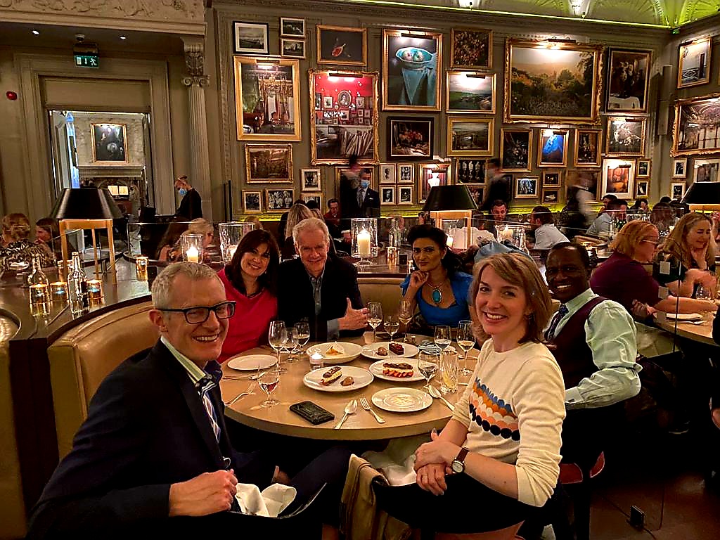 Best moment of week. Dinner with friends Dej, Sonia, <a href="/stephensackur/">Stephen Sackur</a>, Ana and @RSchofieldTV at the excellent <a href="/BernersTavern/">Berners Tavern</a>