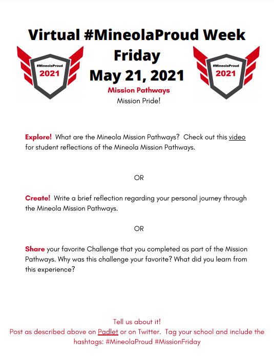 #MineolaProud Week 2021 #MissionFriday <a href="/mineolahs/">Mineola High School</a> <a href="/MineolaMS/">Mineola Middle School</a> <a href="/Jackson_Ave/">Jackson Ave School</a> <a href="/Hampton_Street/">Hampton Street</a> @MeadowDrMineola <a href="/MineolaUFSD/">Mineola UFSD</a> <a href="/mattgct/">Matt Gaven</a> <a href="/NaglersNotions/">Michael Nagler</a>  Padlet link:  mineolahigh.padlet.org/LDowney/Misson…  Poster link:  canva.com/design/DAEfG0F…