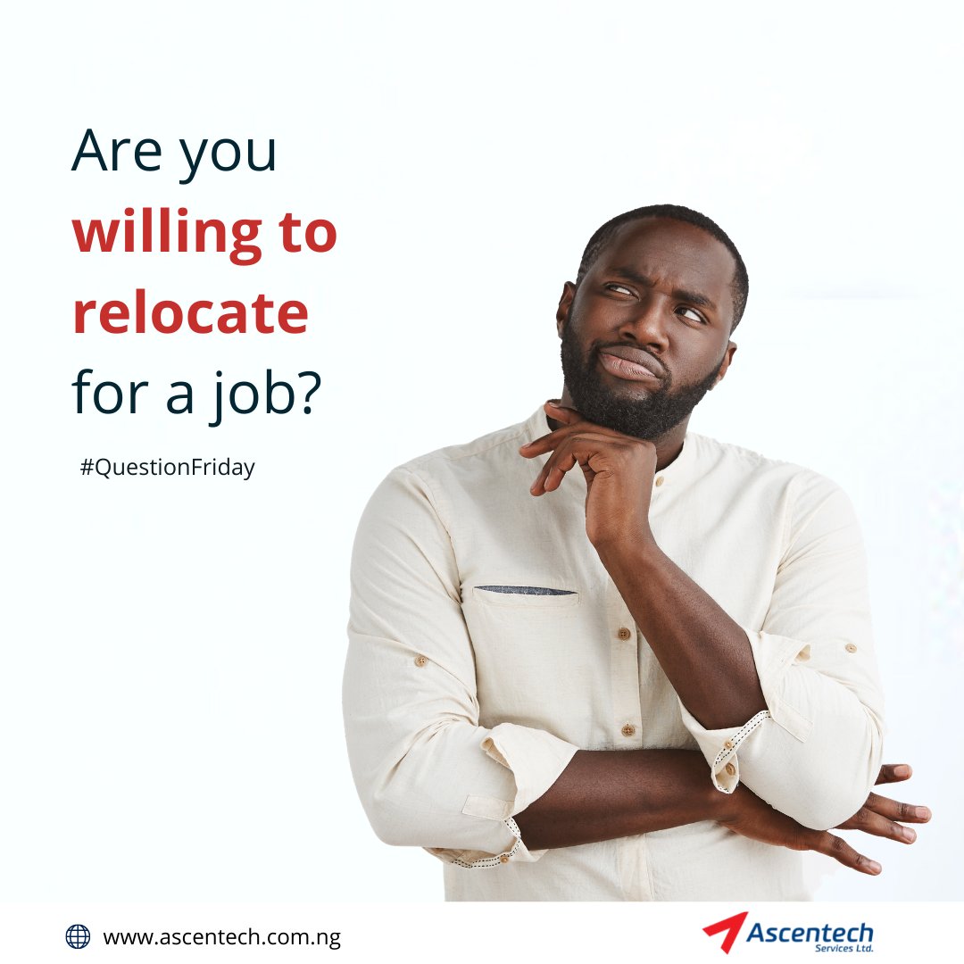 ascentechSL's tweet photo. While searching for a job, you might find a job opening that would require you to move. Are you willing to relocate and be a part of a team and achieve your dream?
Tag someone that can do this.
#AscentechServices #QuestionFriday #RedefiningJobSearch https://t.co/WCWkW3z7B4