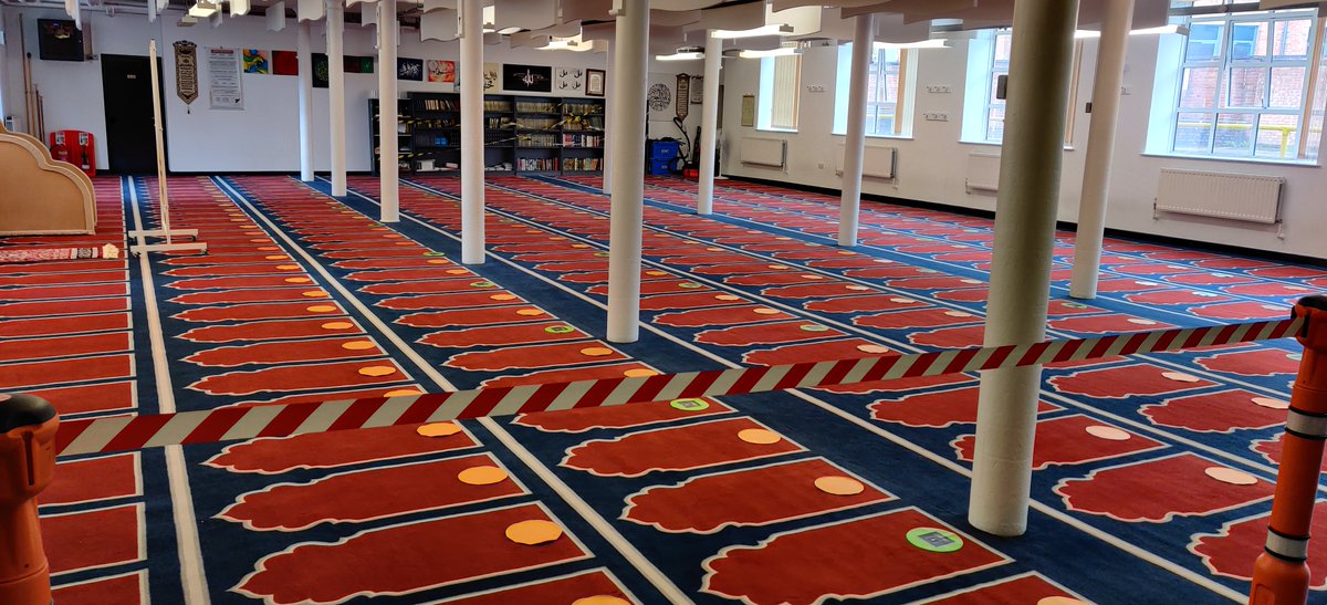 DMU_Imam's tweet photo. The @dmuleicester Prayer Room for Friday Prayers is ready.

Due to social distancing, capacity is reduced so accessible for current students &amp; staff #studentexperience #staffwellbeing

Before attending please
Book a slot &amp; arrive at this time, have facemask, Prayer mat, shoe bag. https://t.co/ZYt00Ix5LG