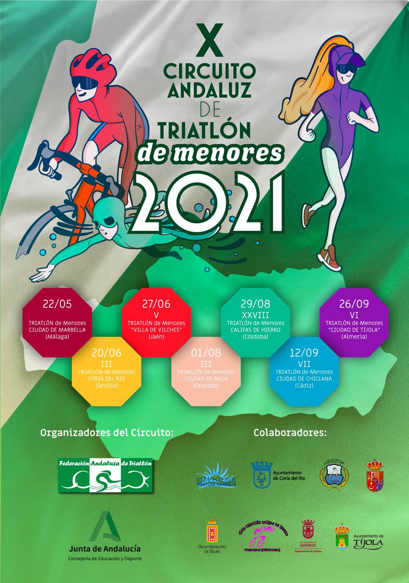 FedAndaluzadTri's tweet photo. El X Circuito Andaluz de Triatlón de Menores 2021 contará con nuevas distancias y todas las categorías de menores como principales novedades‼️😱

👉🏽 https://t.co/mqKmMQcVsq https://t.co/mkNLwIVjhg