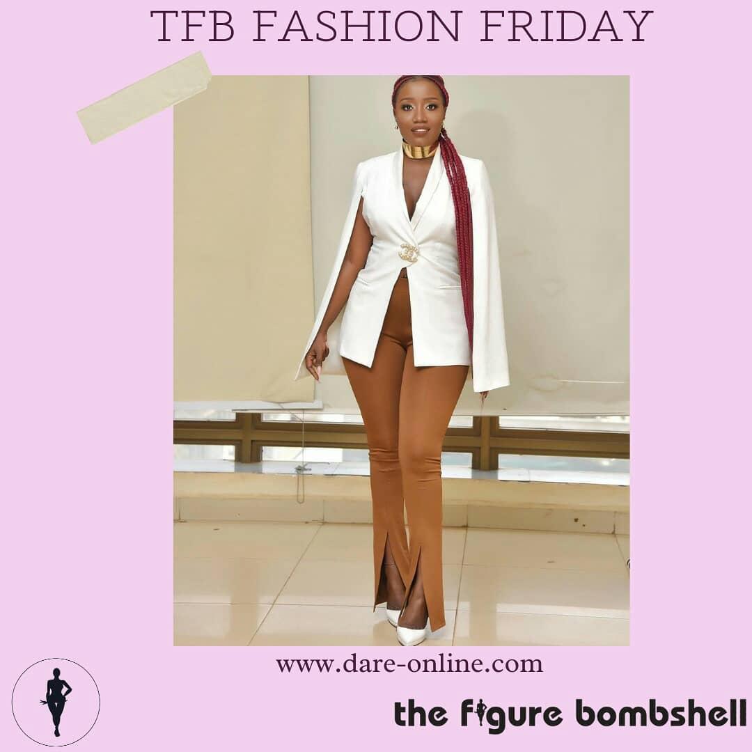 pffest's tweet photo. Happy TFB Fashion Friday #figurebombshells!
Today, our spotlight is on @lydiajazmine's high waist flared split pants paired with an open blazer. This is an outfit she wore to one of her contract signings. Congrats Lydia and we love this piece on you!
#thefigurebombshells https://t.co/OEezoBFF4o