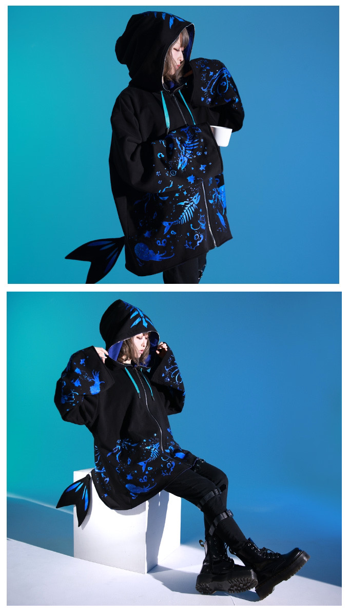 尾崎ドミノ 再度告知すみません Favorire様 Favorite Onepi とのコラボパーカー 深海 のお魚パーカー 引き続き予約受付中です 暗い海の中にうつる神秘的な魚をイメージしてデザインしました 是非お手にとって頂けると嬉しいです 販売