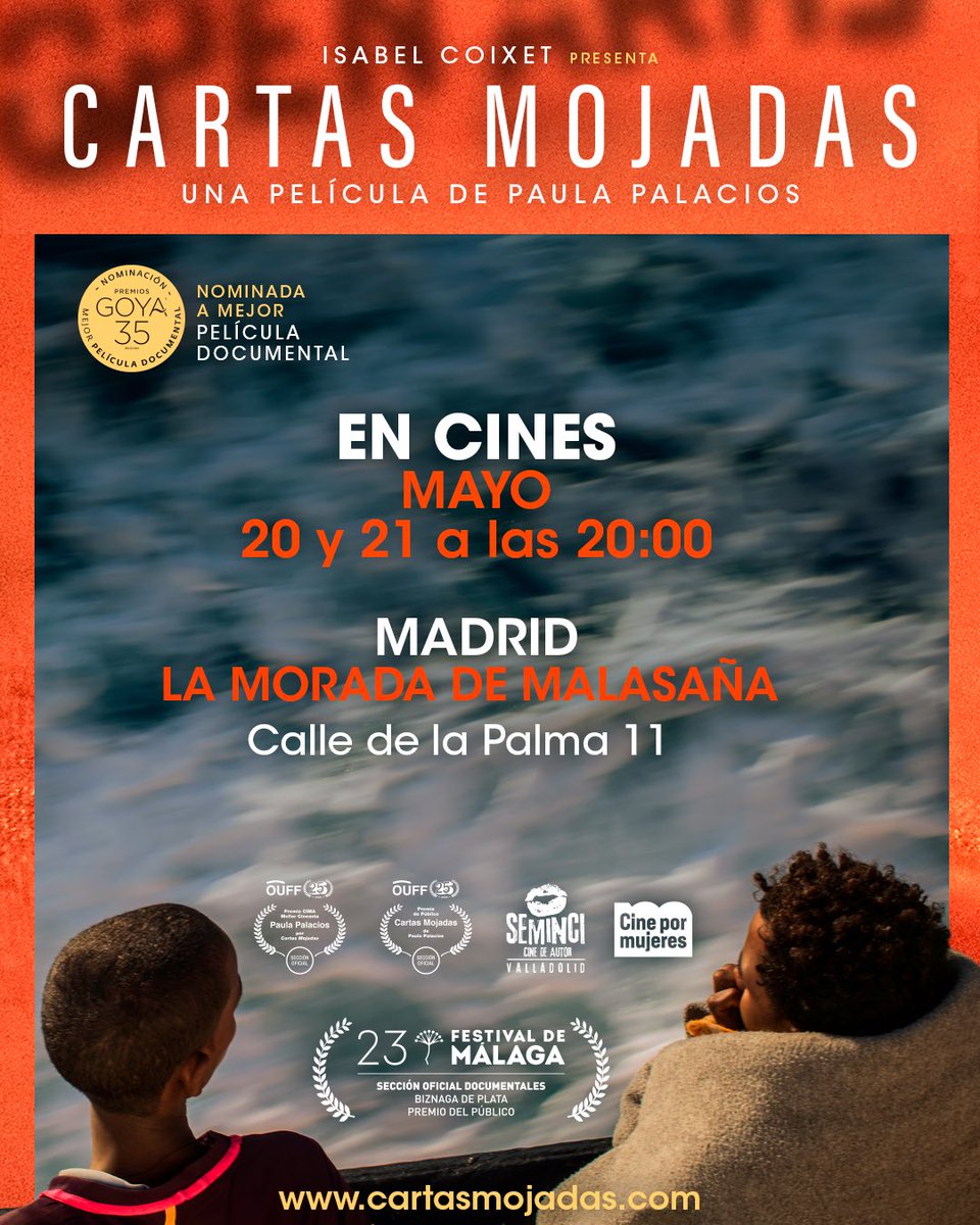 Nuevo pase de <a href="/CartasMFilm/">Cartas Mojadas Film</a> en <a href="/_LaMorada_/">La Morada Malasaña</a> Entradas disponibles aquí: la-morada.es/es/event/cine_…
#CartasMojadasFilm #CartasMojadas #Migracion #Europa #Libia #Med #blacklivesmatter✊🏽✊🏾✊🏿 #OpenArms #NOaEstePactoMigratorio
#PremiosGoya2021 #PremiosGoya #DrowningLetters #Migration #Libya