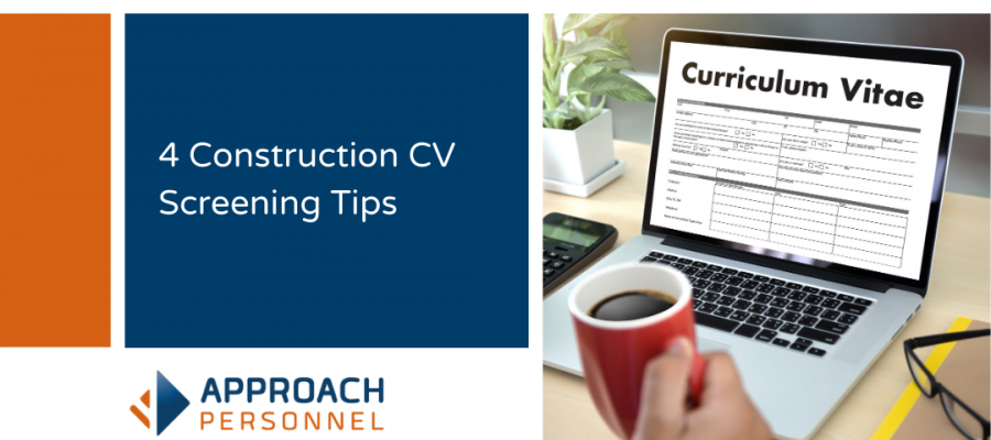 Screening CVs can often be difficult if you have a lot of candidates, so what can make the process easier? Visit our blog to discover 4 top construction CV screening tips. - bit.ly/3exWmeg  #ConstructionIndustry #CVScreening