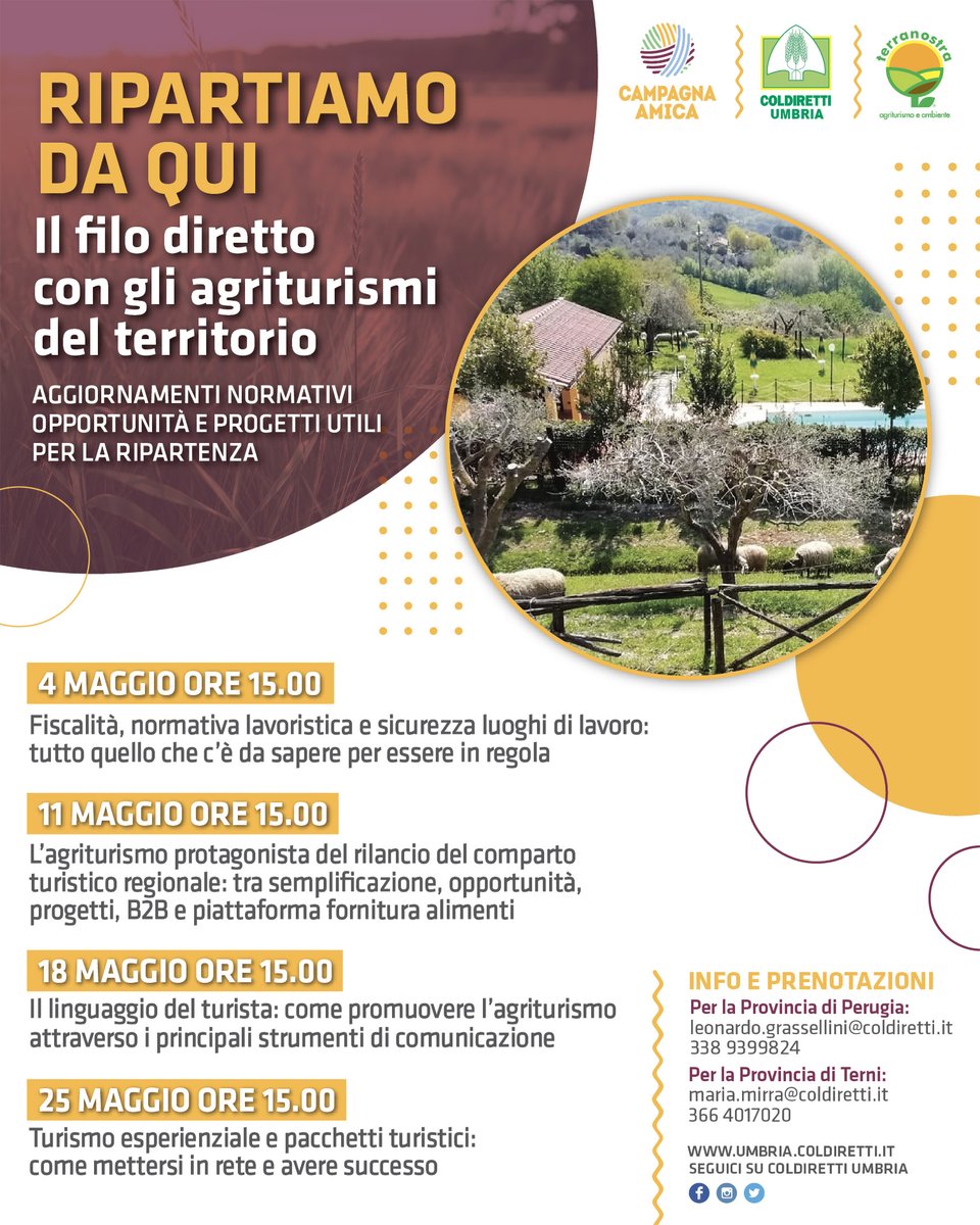ChiMencarelli's tweet photo. Il 25 Maggio alle ore 15.00, durante uno degli incontri territoriali organizzati da Coldiretti e Terranostra Umbria per aggiornare le strutture agrituristiche, parlerò di "Economia esperienziale e approccio manageriale: come e perché l’agrihost può diventare un manager efficace". https://t.co/rr00ZL68tl