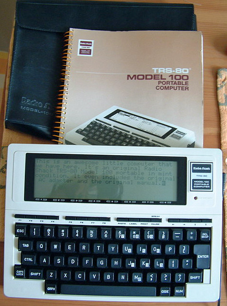 wareFLO's tweet photo. Since Radio Shack is pending, #Model100 was one of most productive computers for writing I ever had. Instant-on, never had to save, no distractions, great keyboard (loud in a clicky-clacky sort-of-way, but that was part of the fun), visible in low-light or sunlight. #RadioShack https://t.co/onQ9PAWgdt