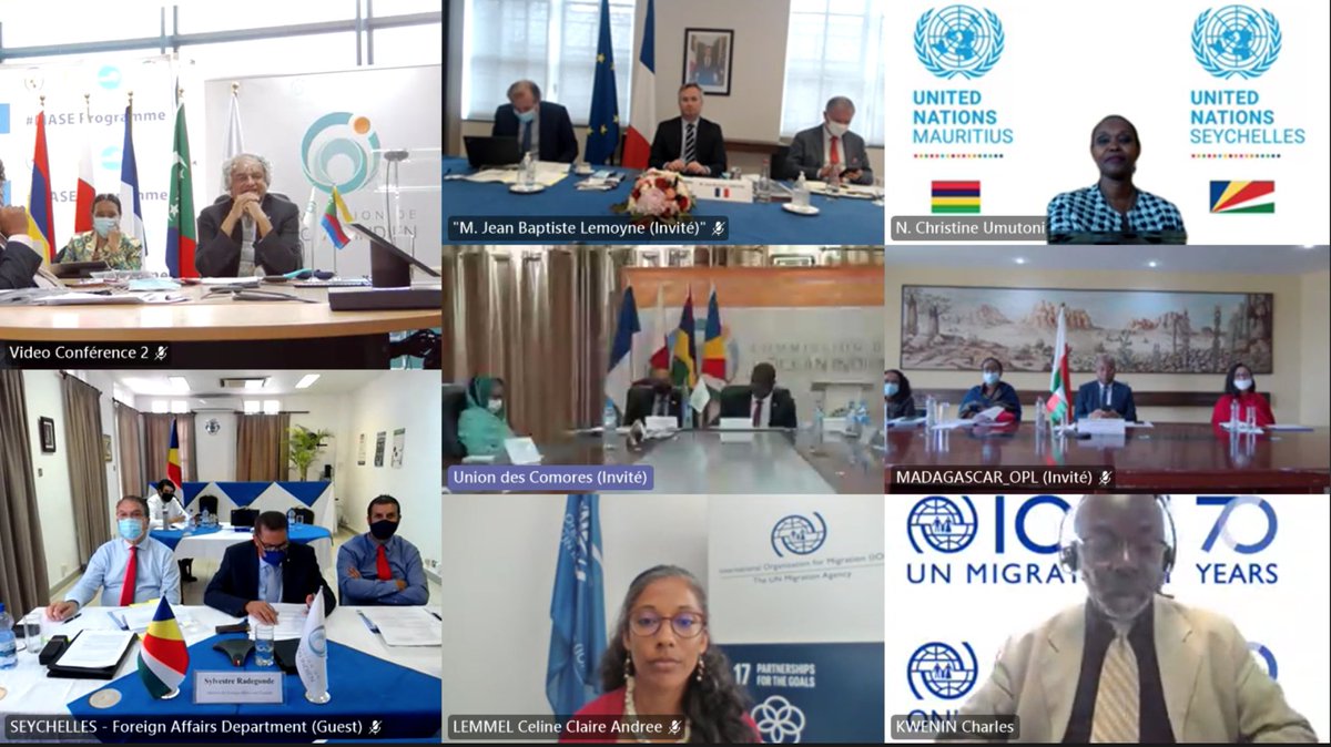 IOM_Mauritius's tweet photo. Au nom de @CharlesKwenin , Mme. Celine LEMMEL, Chef de Bureau OIM 🇲🇺&amp;🇸🇨 est intervenue lors du 35e Conseil des Ministres de la #COI. Les impacts du #Covid poussent à des #migrations plus sûres, une #reprise économique forte pour atteindre les #ODD et #GCM. @commission_coi https://t.co/2CX6PynMOT