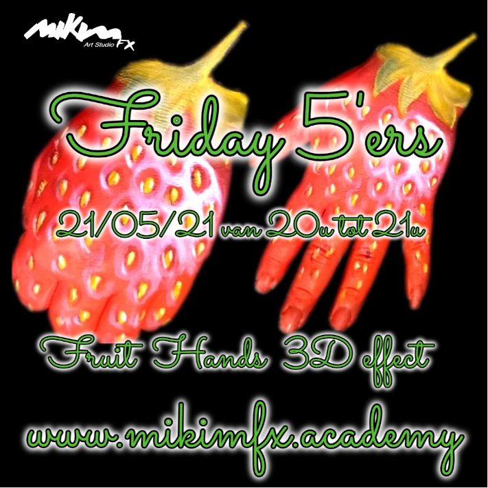 MiKimFX's tweet photo. Vanavond bij Friday 5'ers: Fruit hands 3D effects met Carrie Phizzog! Online van 20u tot 21u.
Wie er nog bij wil zijn: https://t.co/Eg6W15f7aO https://t.co/UCQY8ytsAC