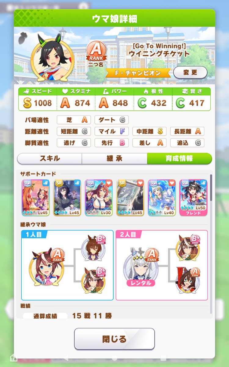 ウマ娘 ウイニングチケットのa以上育成ステータス紹介 Twitterまとめ ウマ娘プラス