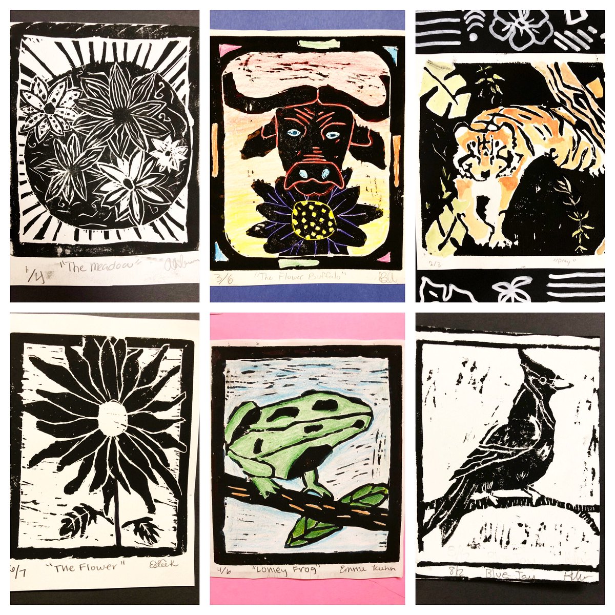 Artwithholly's tweet photo. A few weeks ago, 6-8th grade Artists carved and printed their Linoleum plates. #linocuts #comalfinearts @schumanncarla1 @mkeranen5 @SVMSCounseling @LauraReidCIC https://t.co/k8mcz2F3VV