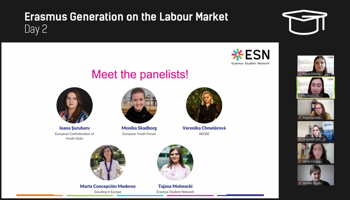 DAY 2 of the "#ErasmusGeneration on the Labour Market" conference! 🚀

We start with a panel discussion with the representatives of #YouthOrganisations about the impact of #community and #CivilSociety engagement on competence development. 💪💼
🤩Keep close!