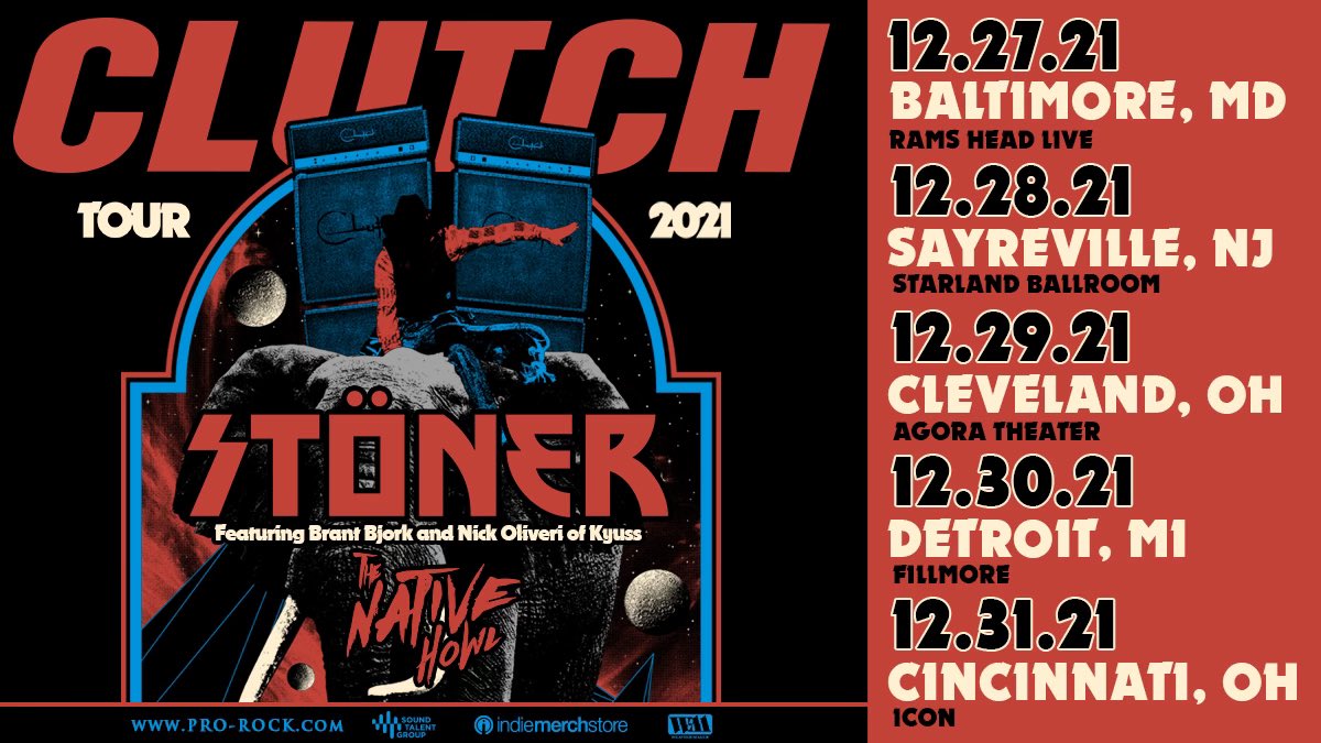 We’re hitting the road! Celebrating 30 Years of Rock & Roll! Joining us will be very special guests STÖNER featuring Brant Bjork and Nick Oliveri and @TheNativeHowl. See you December 27-31! Get Tickets HERE: ClutchOnTour.com