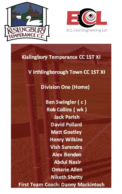 Kislingbury Temperance CC (@kislingbury_cc) on Twitter photo 🚨🏏TeamNews🏏🚨 1st XI are back in action on Saturday at home to <a href="/iborocc/">Irthlingborough Town Cricket Club</a> start 11am👍 <a href="/CFixturelist/">Cricket Fixture list</a> <a href="/official_NCL/">NCL</a> <a href="/HeveyBS/">Hevey Building Supplies</a> <a href="/TheFixtureMan/">TheFixtureMan</a> <a href="/eclcivils/">ECL Civils</a> <a href="/TheCricketerMag/">The Cricketer</a> 🚨🏏TeamNews🏏🚨 1st XI are back in action on Saturday at home to <a href="/iborocc/">Irthlingborough Town Cricket Club</a> start 11am👍 <a href="/CFixturelist/">Cricket Fixture list</a> <a href="/official_NCL/">NCL</a> <a href="/HeveyBS/">Hevey Building Supplies</a> <a href="/TheFixtureMan/">TheFixtureMan</a> <a href="/eclcivils/">ECL Civils</a> <a href="/TheCricketerMag/">The Cricketer</a>