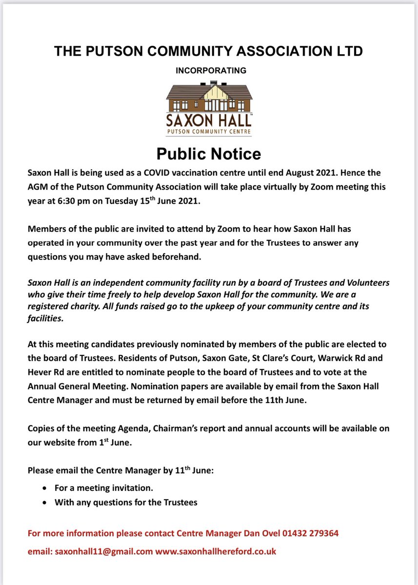 SaxonHall's tweet photo. AGM Tuesday 15th June... on Zoom https://t.co/aDw1CsJxHC