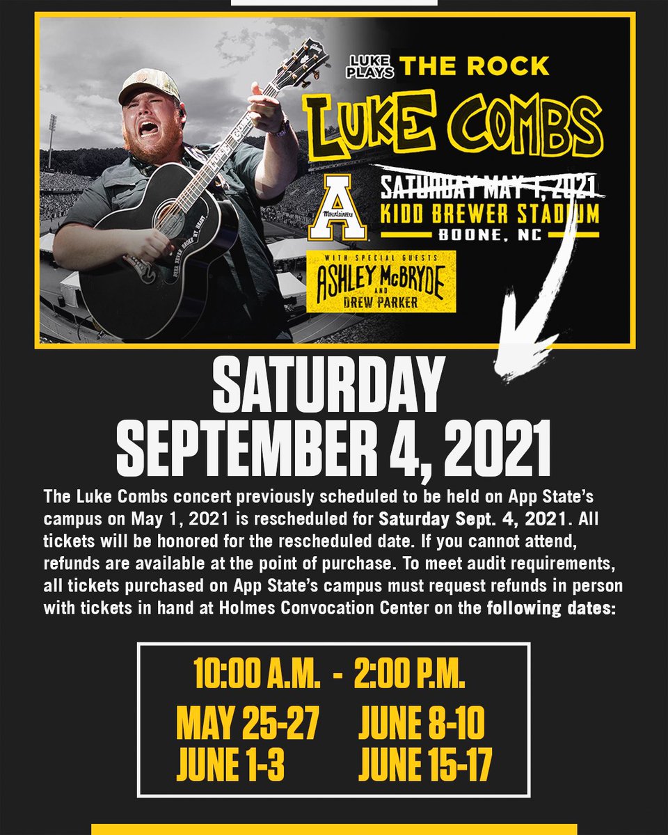 appstatesports's tweet photo. An update on the @lukecombs concert ⤵️ https://t.co/zTo4WeYAte