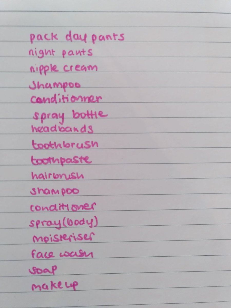 Not been on Twitter much but I'm here to share that I've found a packing list in my notebook & I would love to know what day and night pants are 🤷🏼‍♀️Im very grateful the need for nipple cream has passed and I wonder where the rest of my clothes are or did this trip only need pants?