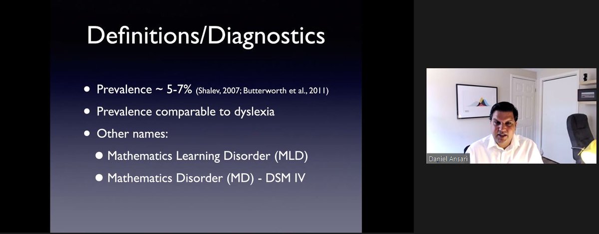 BDAdyslexia's tweet image. Professor Daniel Ansari @NumCog joins us now as our fifth Keynote of the #BDAIC2021 talking about a really important topic: what we know and don’t know about Developmental Dyscalculia #dyscalculia #dyslexia #InternationalConference