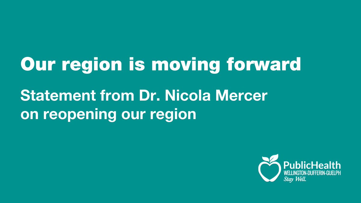 Our region is moving forward.

Read the statement from Dr. Nicola Mercer, Medical Officer of Health and CEO, on reopening our region: 

bit.ly/3wobTmV