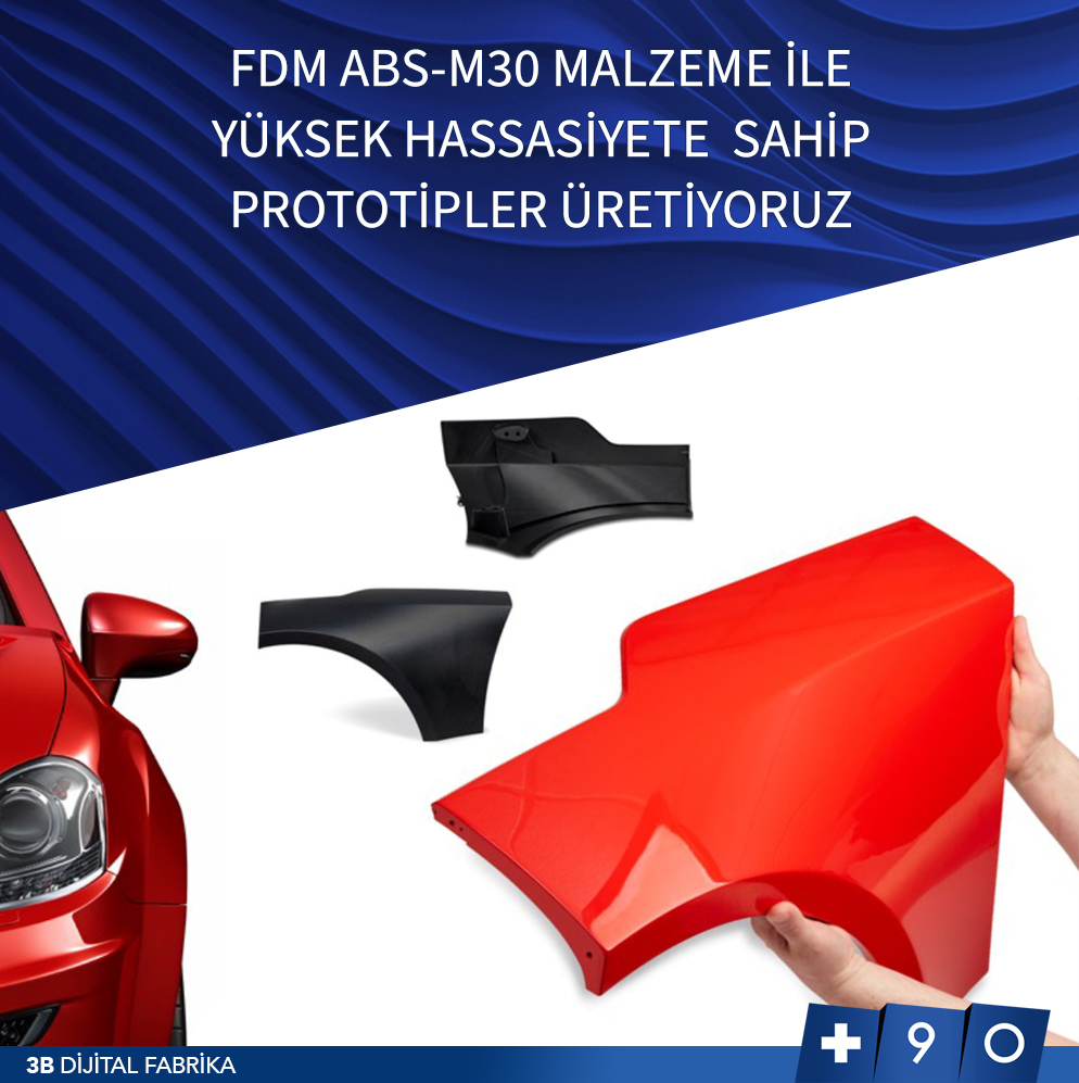 FDM ABS-M30 malzeme ile otomobil çamurluğu gibi karmaşık geometrilere ve yüksek hassasiyete sahip büyük boyutlu prototip parçalar üretiyoruz.

teklif@arti90.com e-posta adresimiz üzerinden fiyat teklifi alabilirsiniz.

#3BDijitalFabrika #makeitbetterfaster #fdm