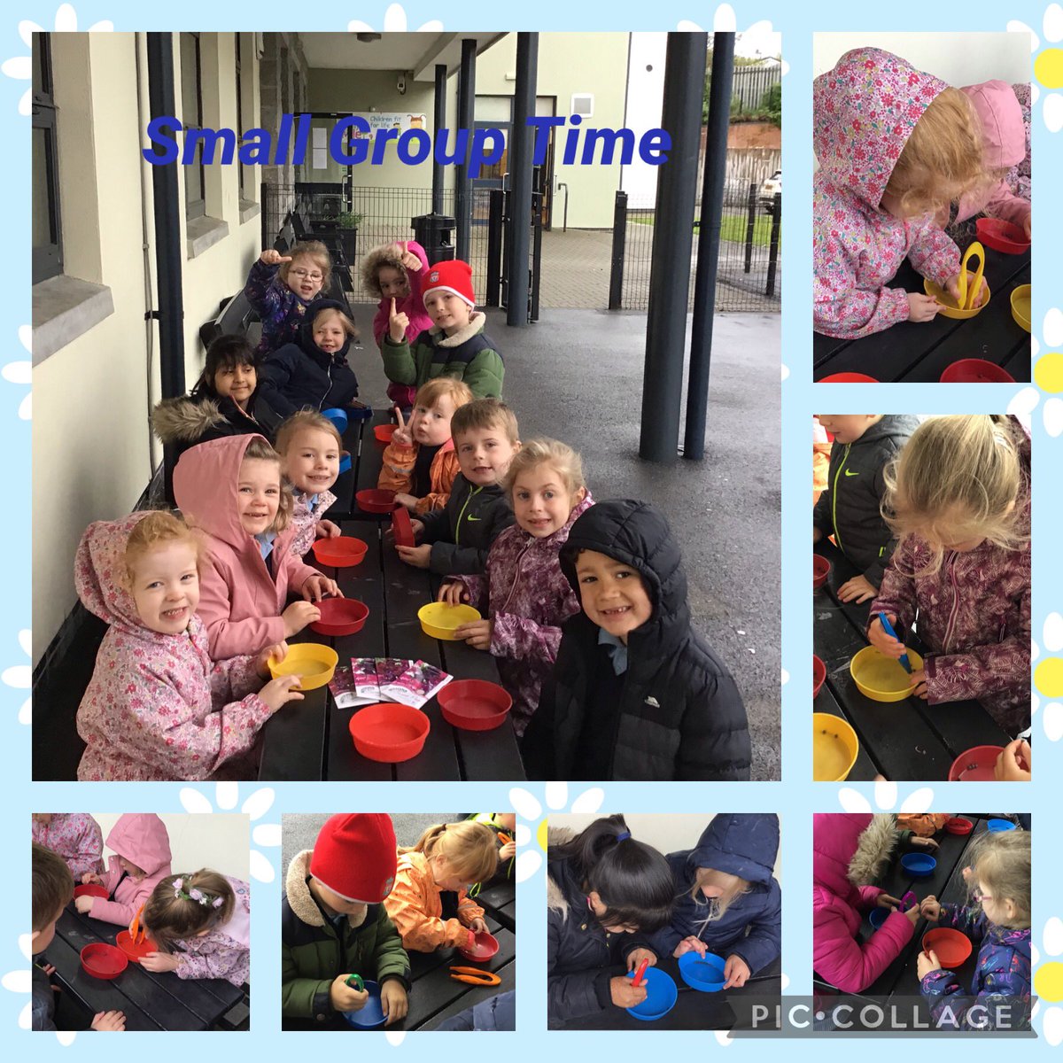 Primary one headed outside at Small Group Time for yesterday’s #OutdoorClassroomDay. A very rainy day but we prepped and planned for planting our wildflower seeds next week. 🌸🌼 #stppsSGT