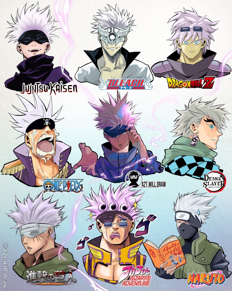 Gojo Satoru - 9 Manga Art Styles