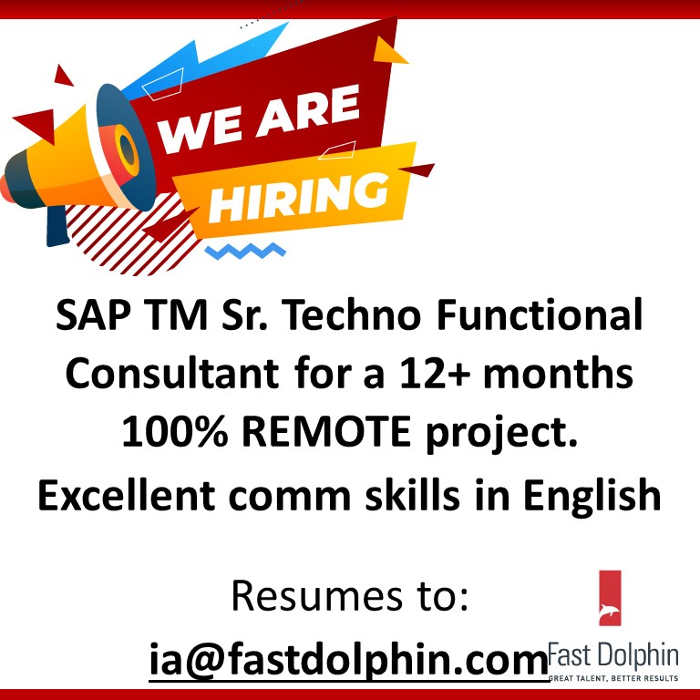 fastdolphin's tweet image. #hiring #SAPTM #SAPTransportationManagement #SAPABAPConsultant #SAPTMConsultant #SAPTechnoFunctional #ITJob for a 12+ month, 100% REMOTE project. English required Apply: ia@fastdolphin.com