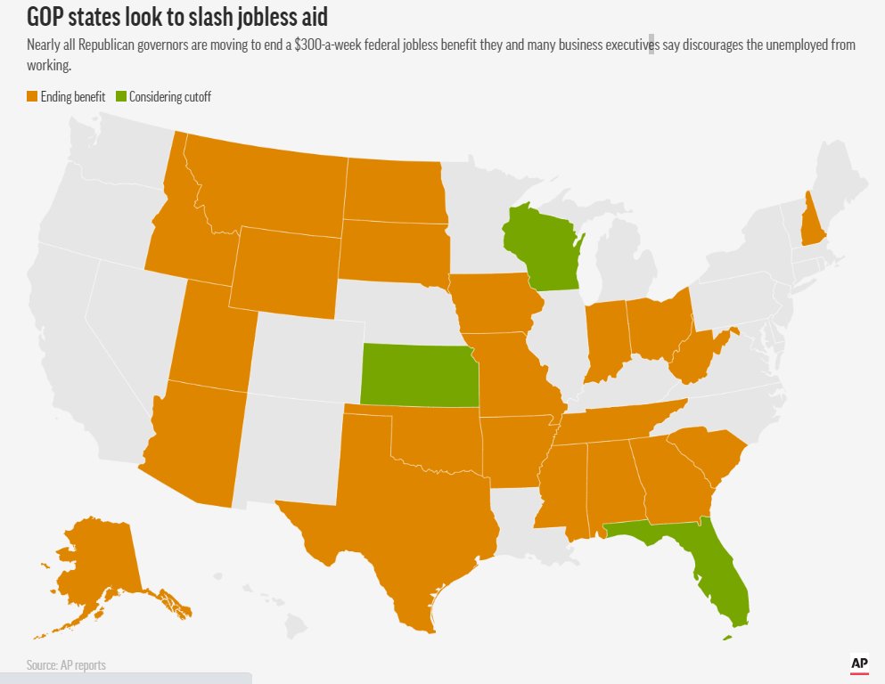 Here are the 22 states that are moving to cut off the extra $300 weekly federal unemployment benefit, and the three considering taking that step: