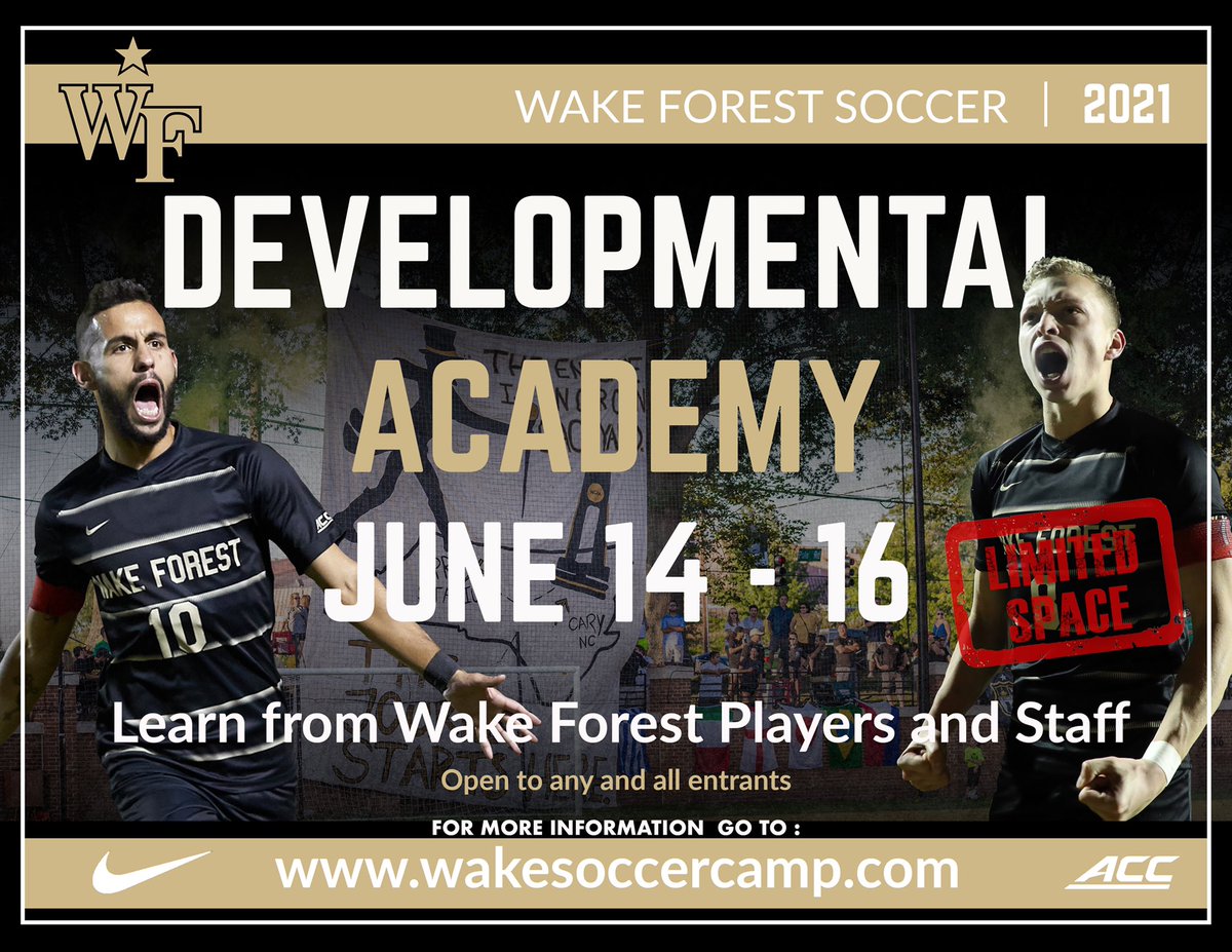 ‼️ LIMITED SPACE REMAINING ‼️Go register today for the Wake Forest Developmental Academy! Learn from some of the best players and staff in the country! wakesoccercamp.com