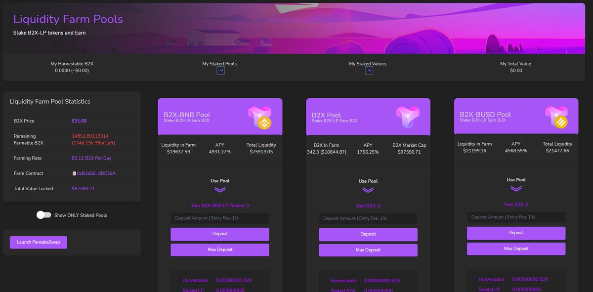 b2xtoken's tweet image. B2X #YieldFarming Pools Now Open! 
Visit b2xtoken.io/farm

Only 15,000 #B2X is available to be farmed! We welcome everyone to come harvest some of these rare gems 💎

Available Pools offering up to 5000% APY for a limited time only! $BNB, $B2X, $BUSD

Happy Yield Farming!