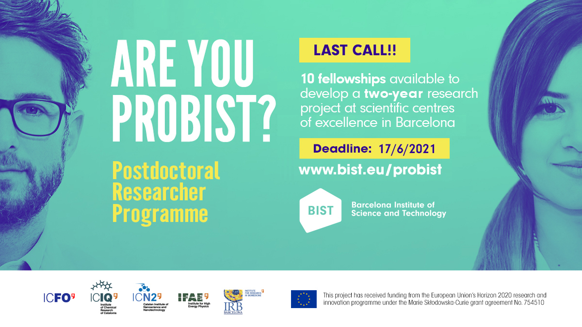 ICIQchem's tweet photo. Join ICIQ as a #H2020 @MSCActions @_BIST #PROBIST fellow and work on the project "Molecular redox catalysis for artificial photosynthesis and the generation of solar fuels" 
📆 Deadline: June 17th, 2021
Info: https://t.co/gZuxj2BWJ4 https://t.co/Ttmz6kigBH